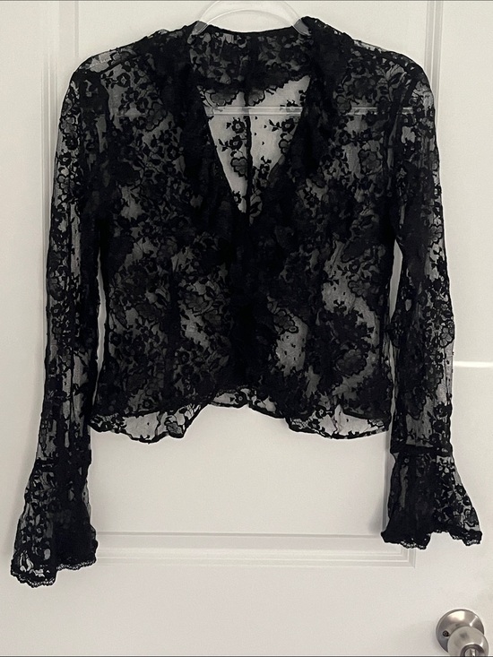 Tops - Sheer Black Lace Long-Sleeve Women's Top